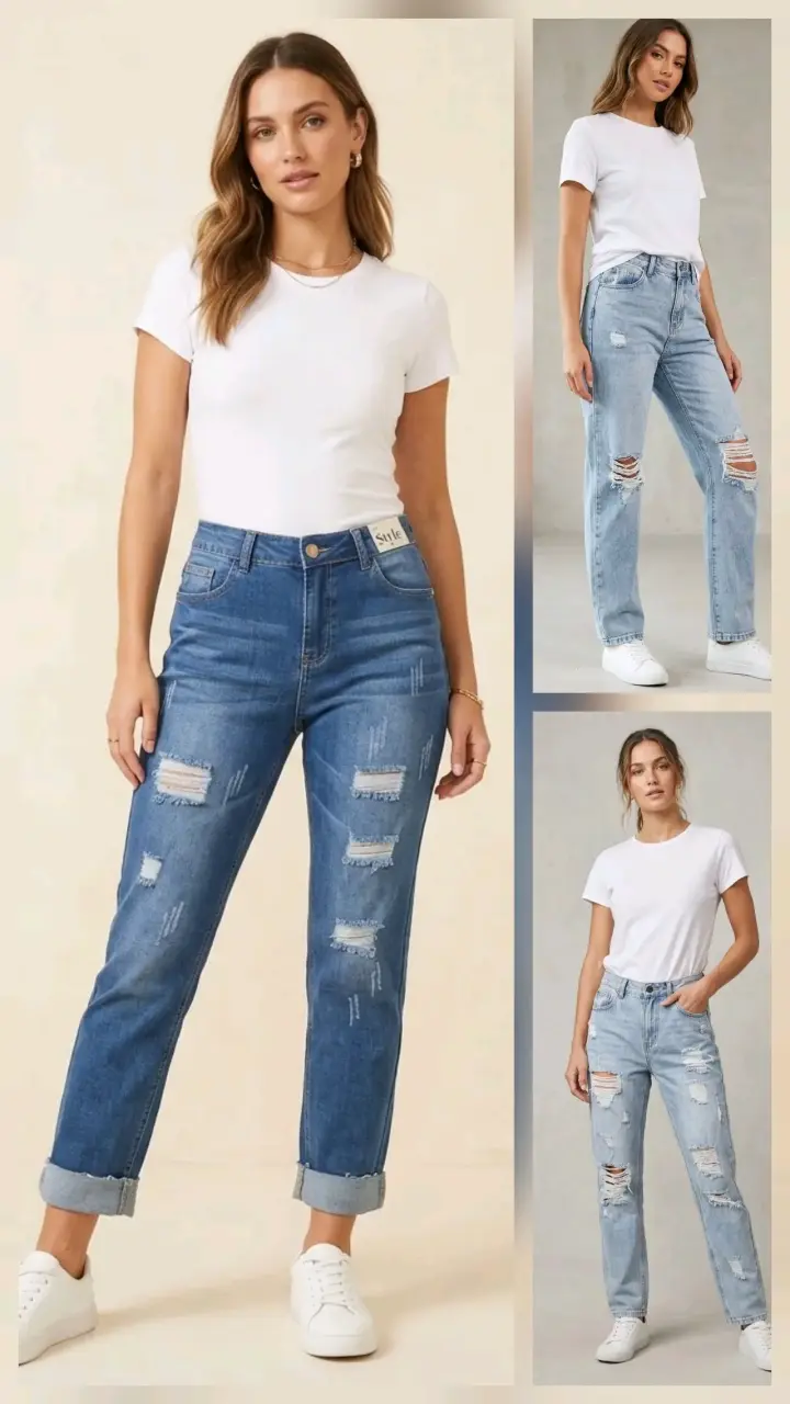 Jeans de mujer estilo boyfriend con roturas