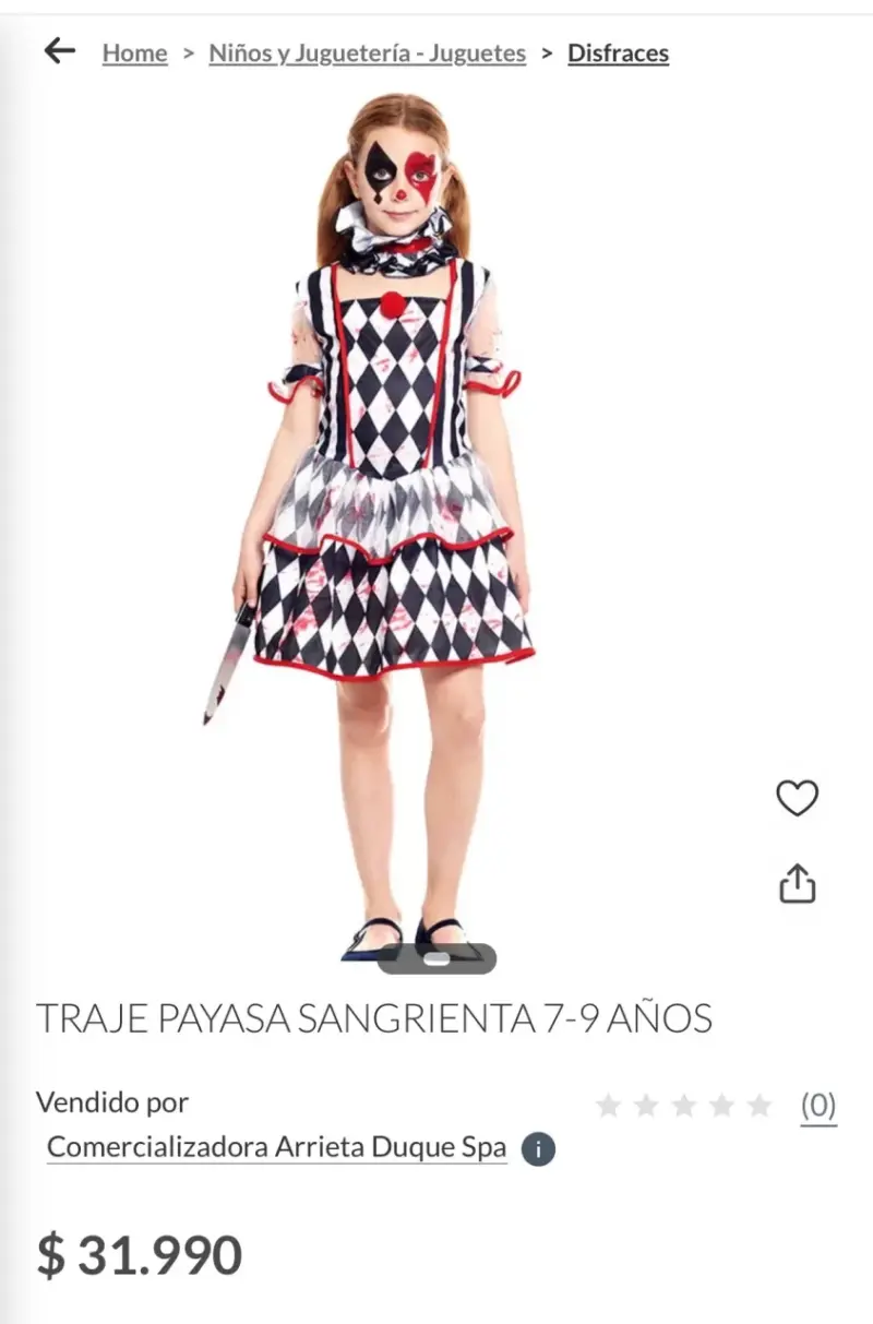 Disfraz de payasa sangrienta para niñas 7-9 años - 1