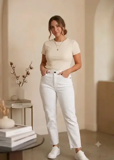 Jeans blancos de mujer Zara estilo casual - miniatura 2
