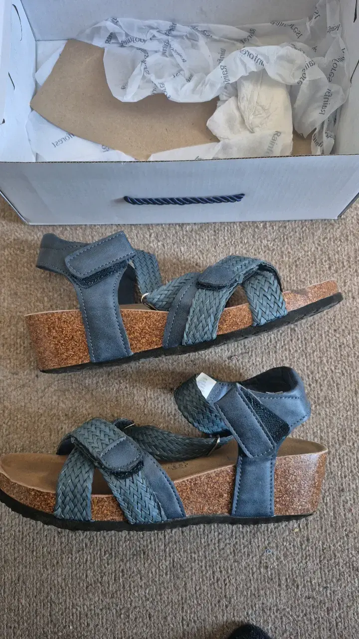 Sandalias de cuero azul con plataforma - 4