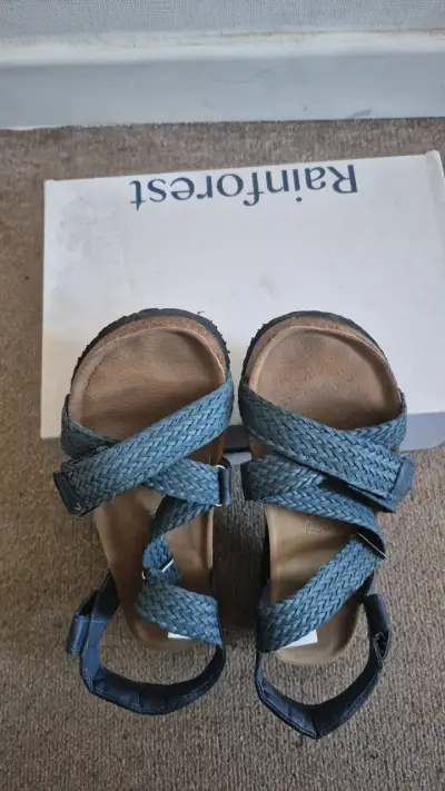 Sandalias de cuero azul con plataforma - miniatura 5