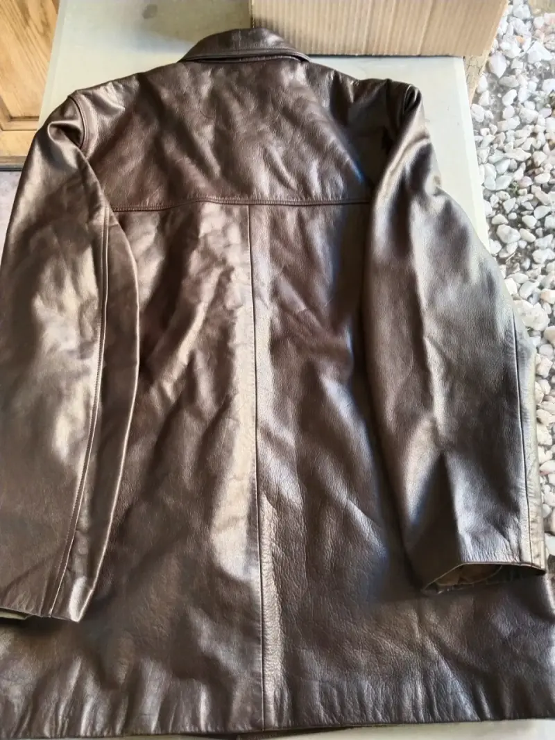 Abrigo de cuero marrón para hombre - 2
