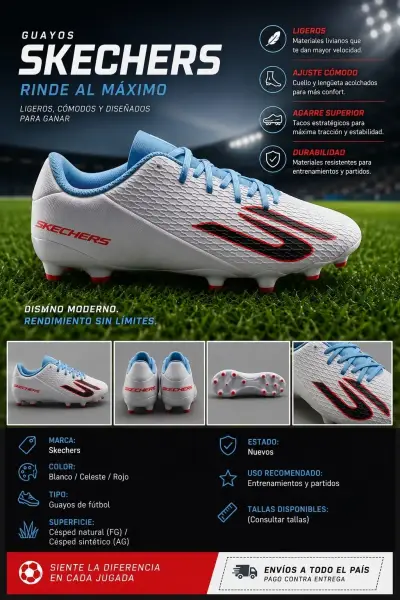 Guayos de fútbol Skechers blancos y celestes - miniatura 1