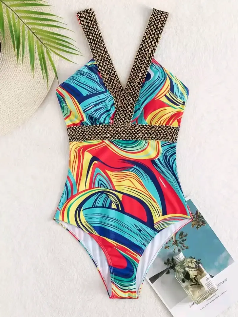 Traje de baño entero estampado multicolor - 3