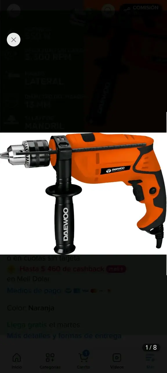 Taladro Daewoo 550W Naranja con Mango Lateral - 1