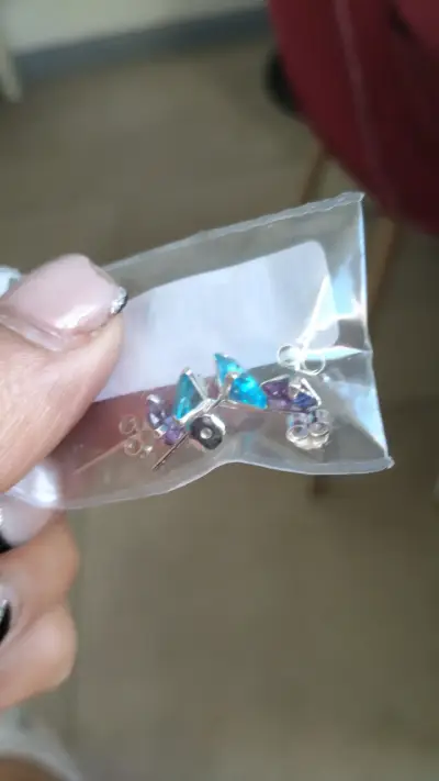 Aros de plata con cristales azules y morados - miniatura 2