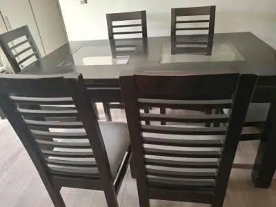 Juego de comedor de madera con vidrio para 6 personas - miniatura 1