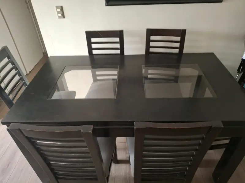 Juego de comedor de madera con vidrio para 6 personas - 2