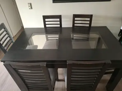 Juego de comedor de madera con vidrio para 6 personas - miniatura 2