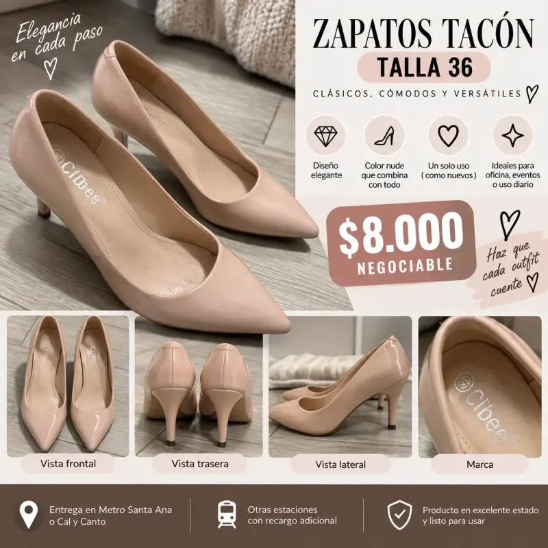 Zapatos de tacón nude talla 36 elegantes