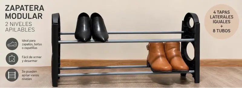 Zapatera modular de 2 niveles apilables