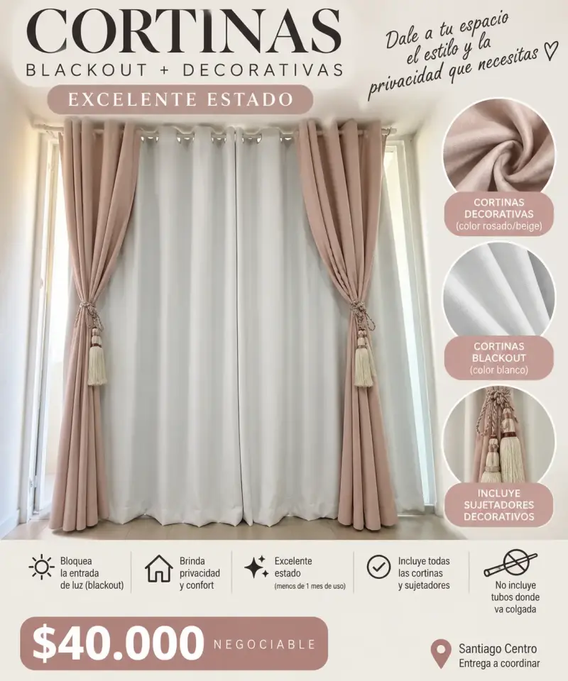 Cortinas Blackout y Decorativas Rosado/Beige