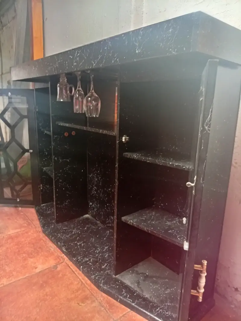Bar de Madera Negro con Puertas de Vidrio - 1