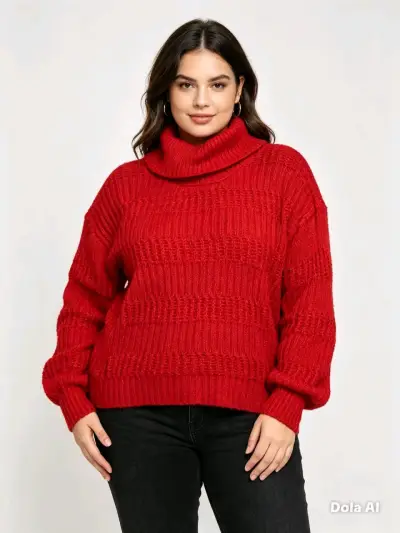Suéter rojo de cuello alto para mujer - miniatura 1