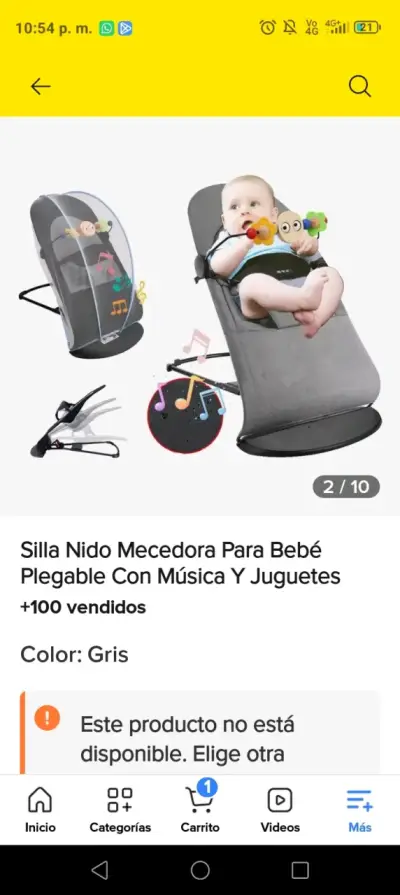Silla mecedora para bebé plegable con música y juguetes - miniatura 1
