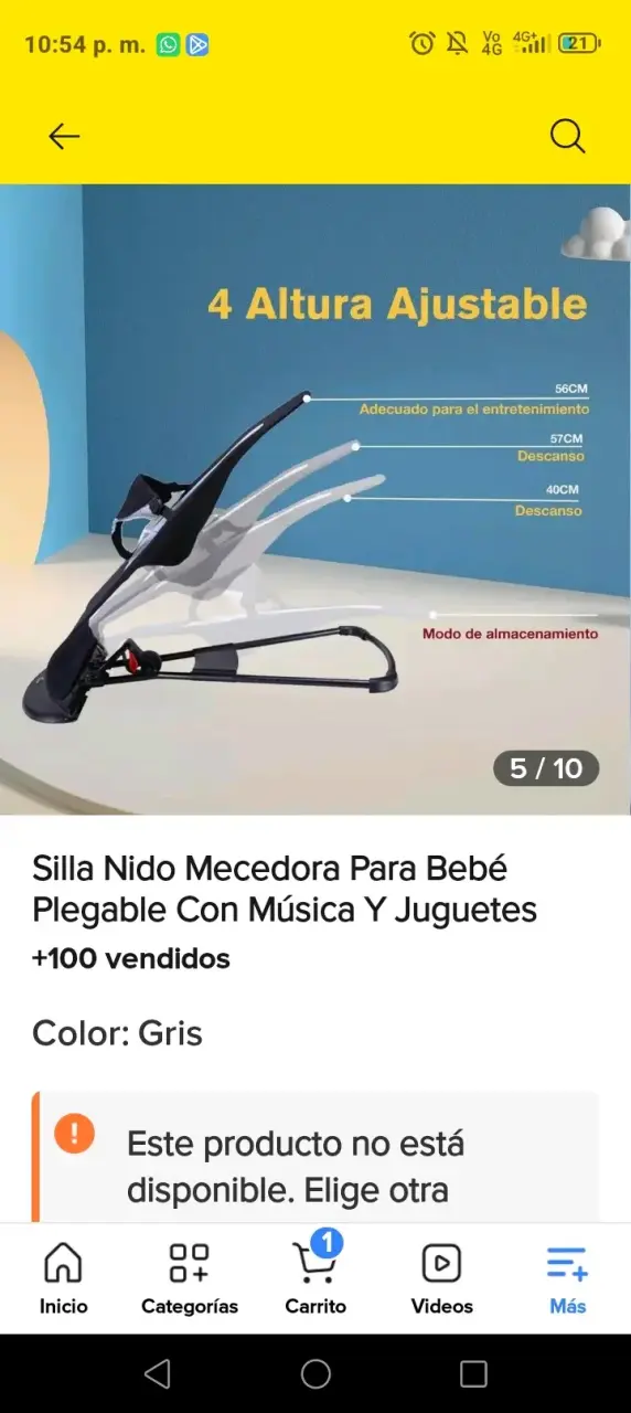 Silla mecedora para bebé plegable con música y juguetes - 2