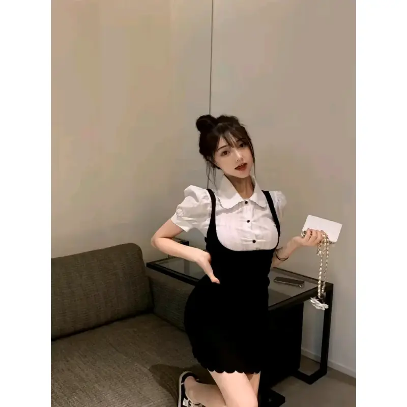 Vestido corto blanco y negro - 1
