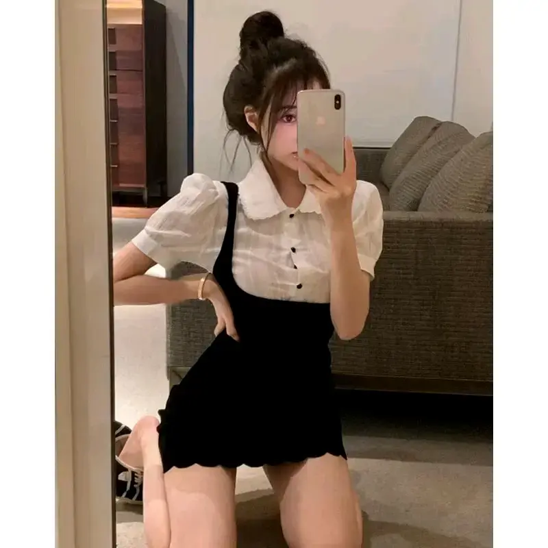 Vestido corto blanco y negro - 3
