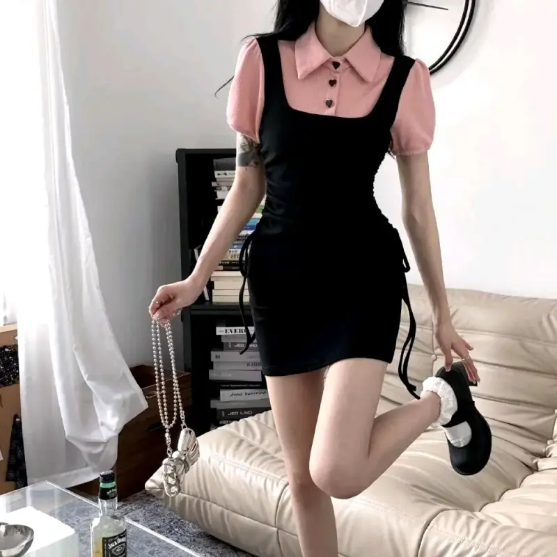 Vestido Kawaii Negro Rosa - 1