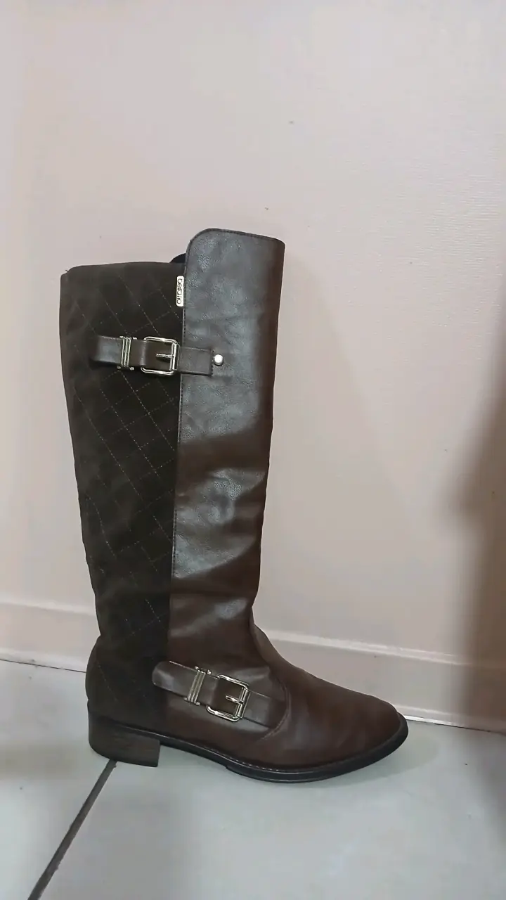 Botas largas de cuero marrón para mujer - 1