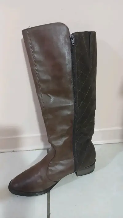 Botas largas de cuero marrón para mujer - miniatura 3