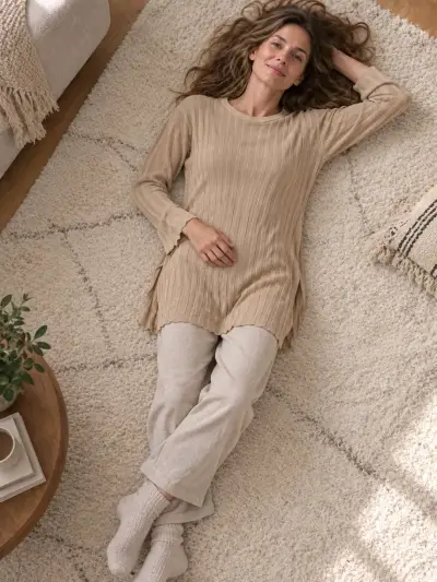 Suéter largo de punto beige para mujer - miniatura 1