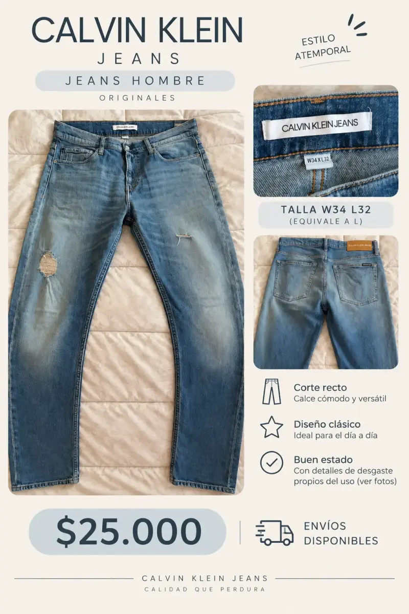 Jeans Hombre Calvin Klein Talla L Desgastados