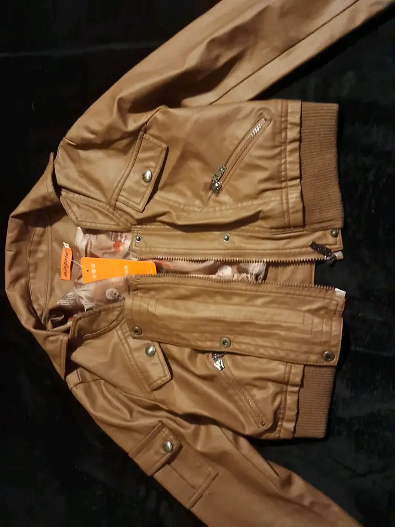 Chaqueta de cuerina marrón D&G para mujer corta - 1