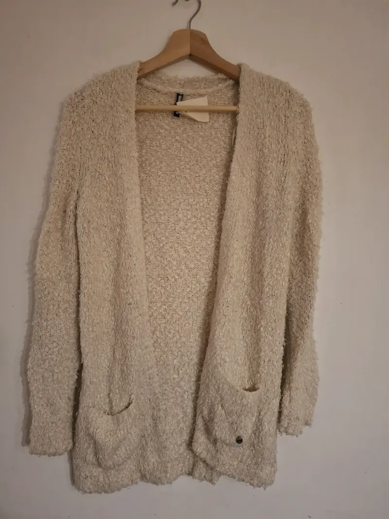 Cárdigan de lana blanco invierno con bolsillos - 2