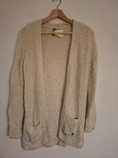 Cárdigan de lana blanco invierno con bolsillos - miniatura 2