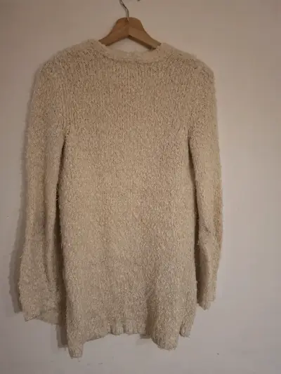 Cárdigan de lana blanco invierno con bolsillos - miniatura 3