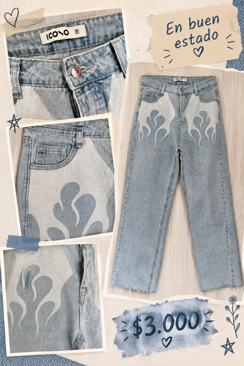Jeans de mezclilla con diseño de llamas
