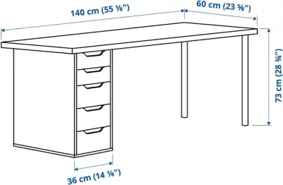 Escritorio blanco cubierta de madera IKEA - miniatura 2