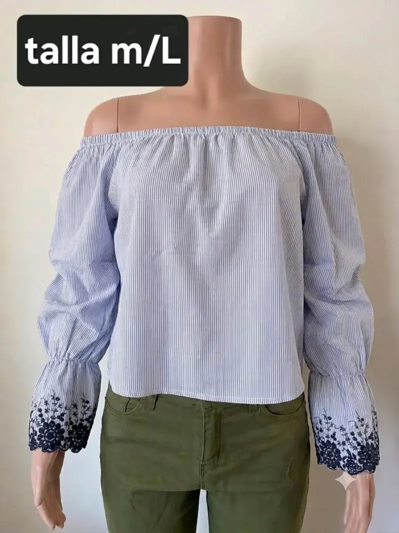 Blusa hombros descubiertos con bordado floral - 1