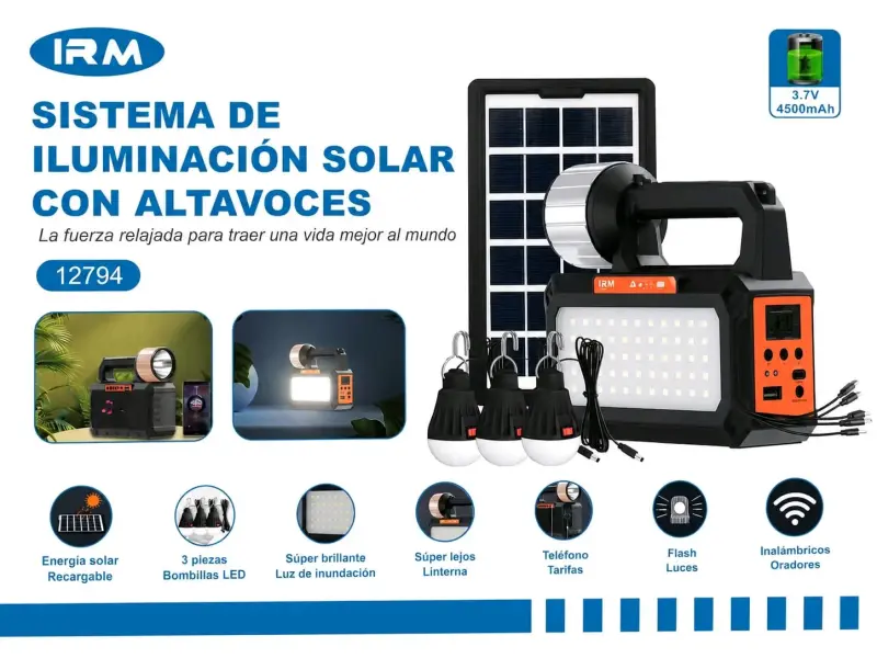 Sistema de Iluminación Solar con Altavoces IRM
