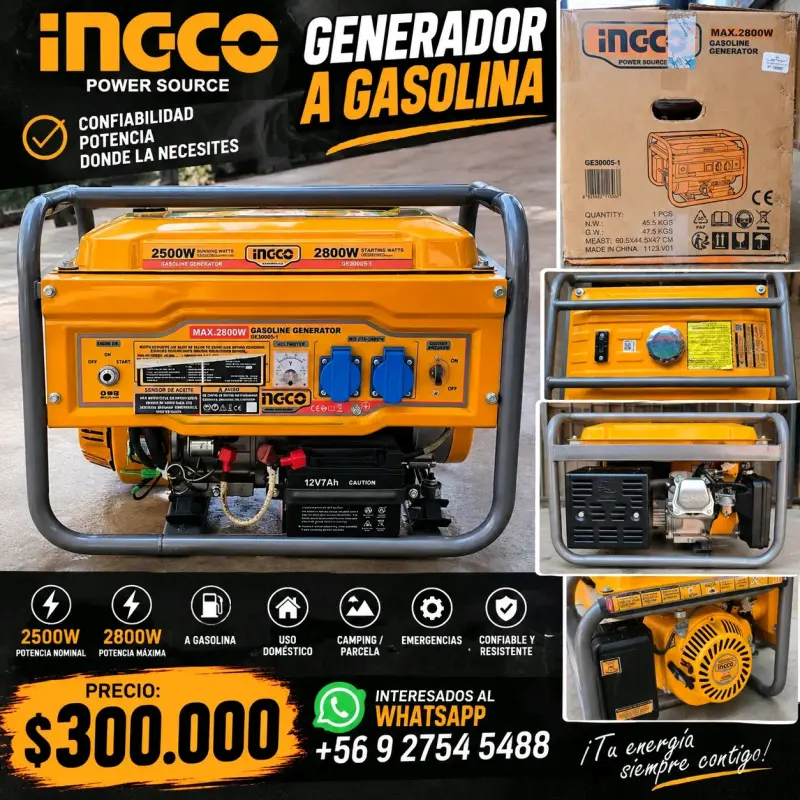 Generador a Gasolina Ingco 2800W Potente