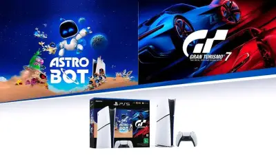 Consola PS5 con juegos Astro Bot y Gran Turismo 7 - miniatura 1