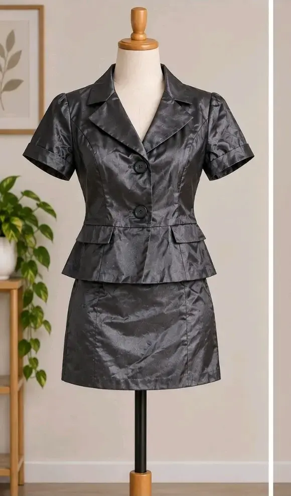 Conjunto de falda y chaqueta gris elegante