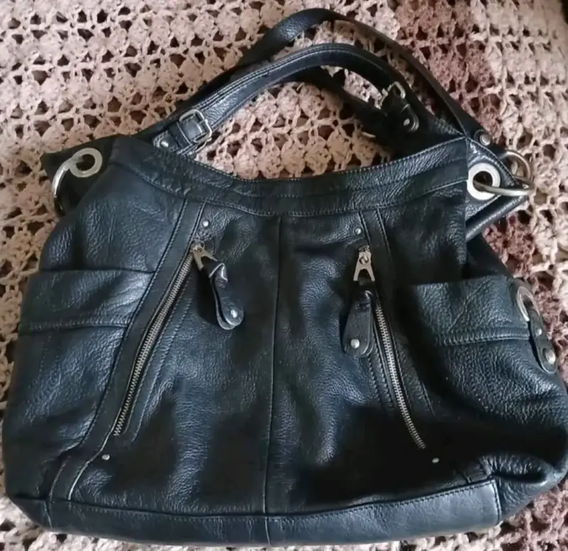 Cartera de cuero negro grande - 1