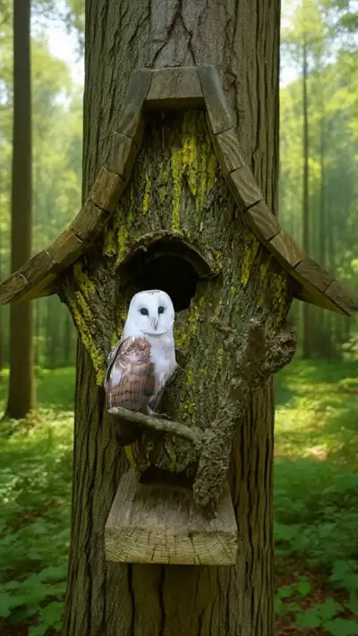Casa nido de madera rústica para lechuzas - miniatura 2