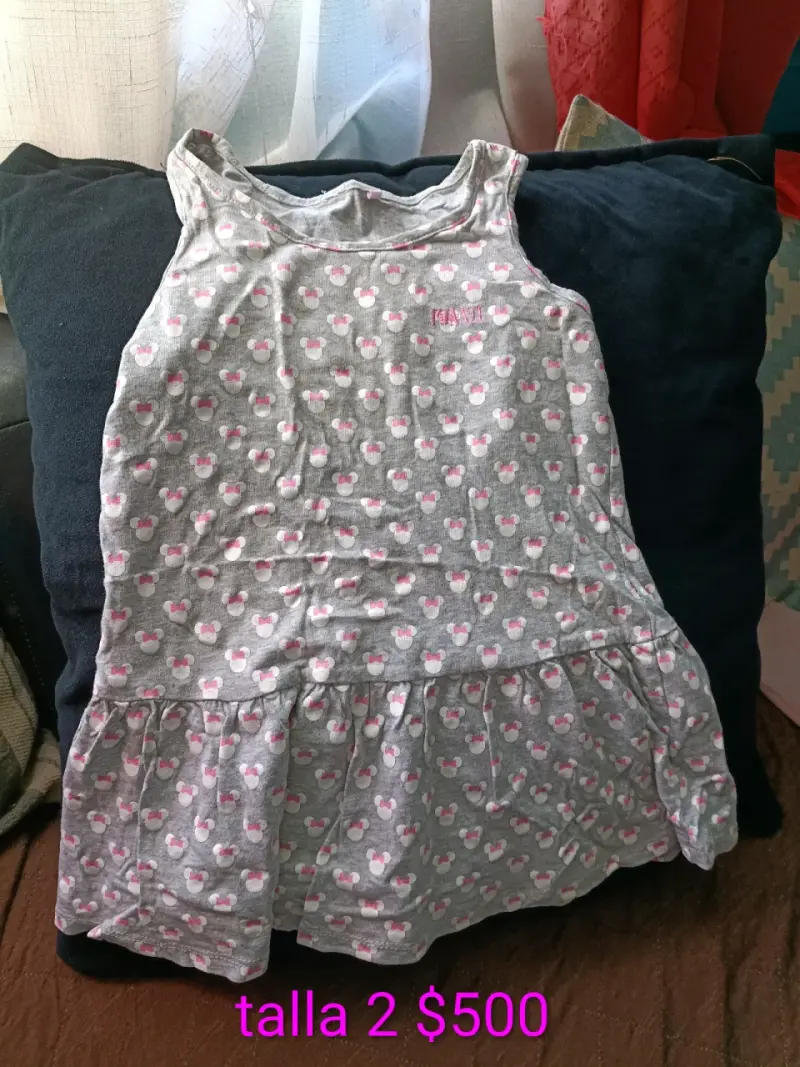 Vestido de niña gris con estampado de Minnie - 1