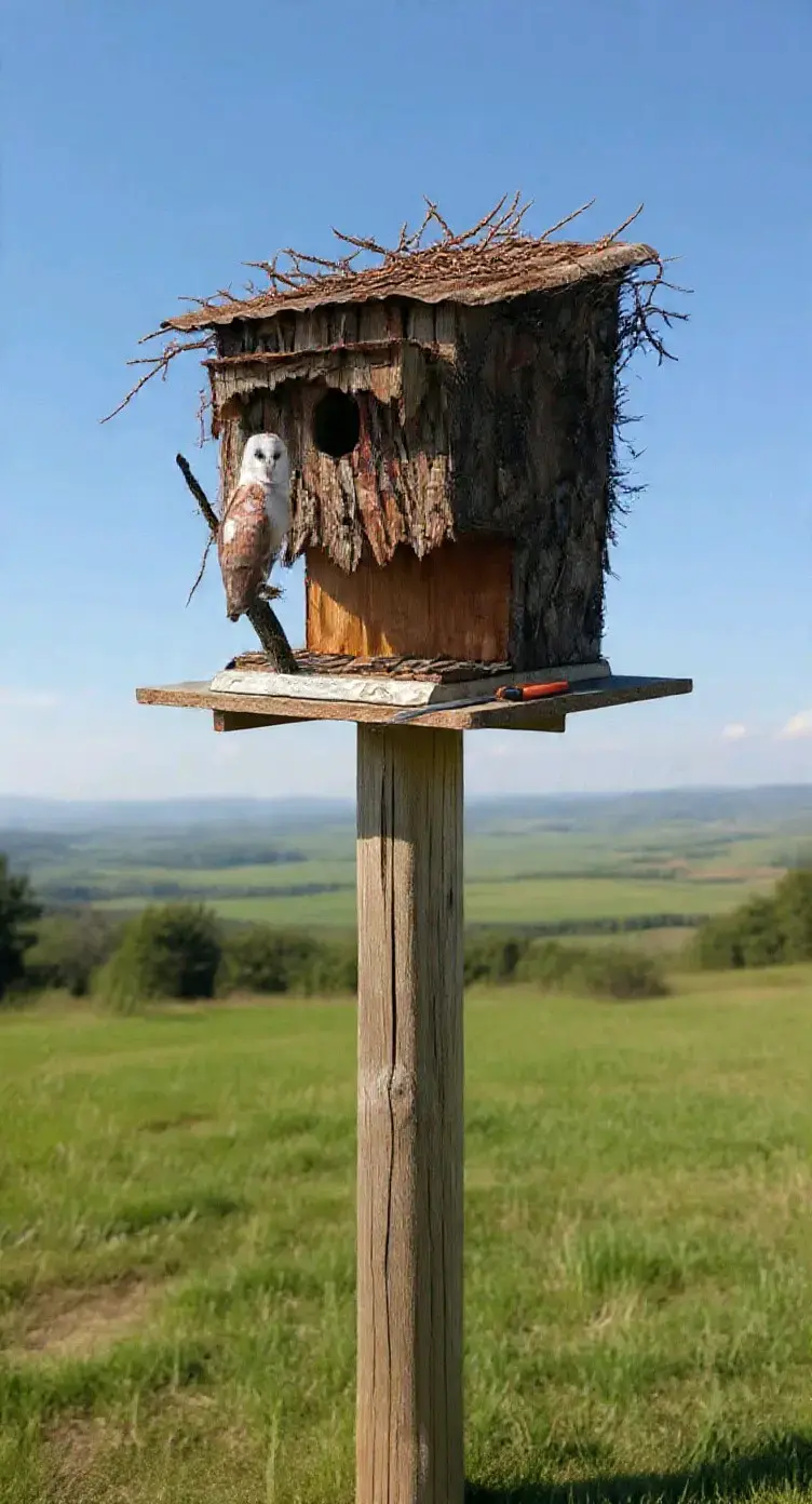 Casita de madera para lechuzas, con diseño rústico - 3