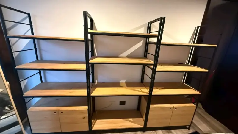 Dos Estanterías modulares de madera real y fierro - 1