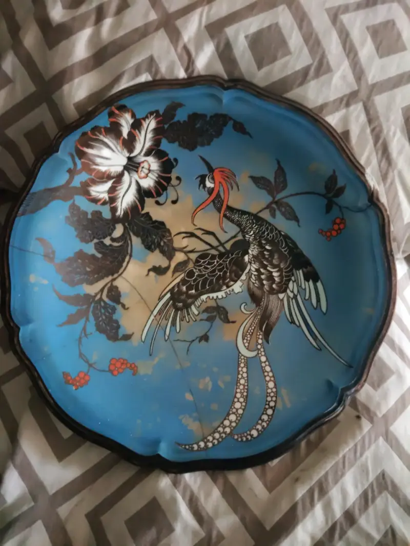 Bandeja decorativa de cerámica con diseño de ave - 1