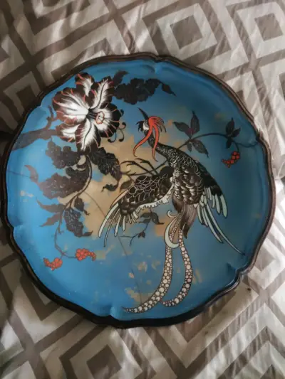 Bandeja decorativa de cerámica con diseño de ave - miniatura 1