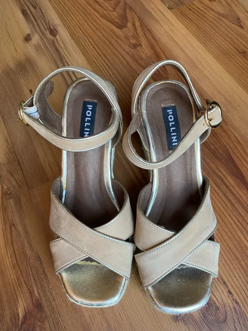 Sandalias de cuña Pollini beige con tiras cruzadas - 6