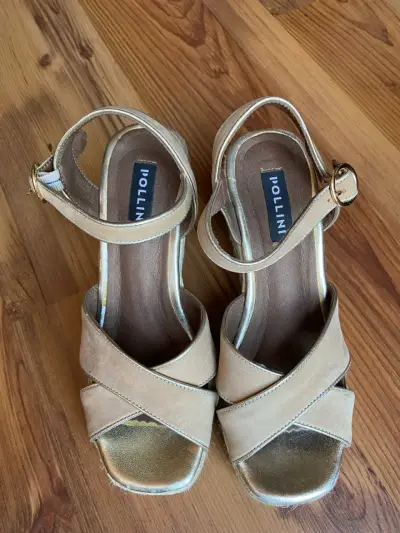 Sandalias de cuña Pollini beige con tiras cruzadas - miniatura 6