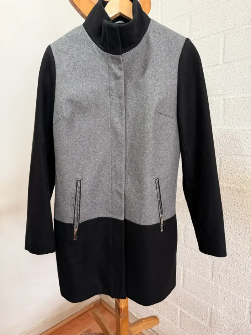 Abrigo de lana y poliéster gris y negro para mujer - 1