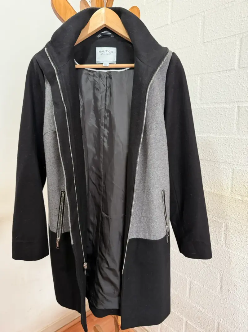 Abrigo de lana y poliéster gris y negro para mujer - 2