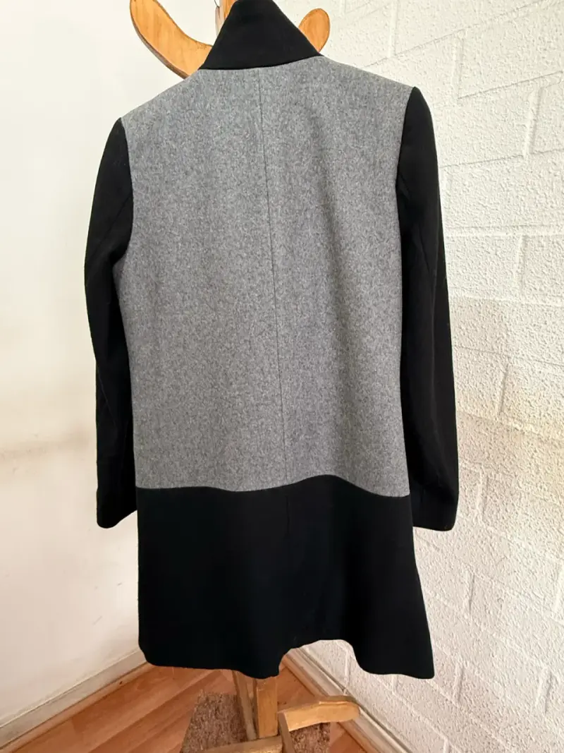 Abrigo de lana y poliéster gris y negro para mujer - 3